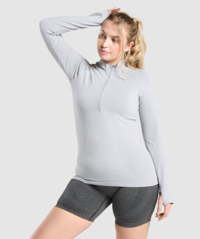 Gymshark Vital Seamless 2.0 1/2 Zip Kapüşonlu Sweatshirt Kadın Açık Gri | 816-BETYFR