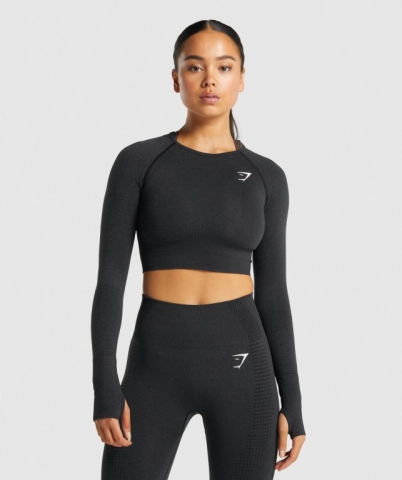 Gymshark Vital Seamless 2.0 Crop Top Tişörtü Kadın Siyah | 037-SWCRPM