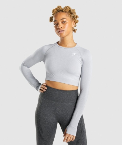 Gymshark Vital Seamless 2.0 Crop Top Tişört Kadın Açık Gri | 584-WGYMDE