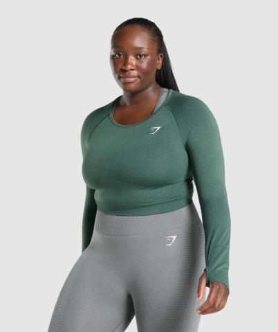 Gymshark Vital Seamless 2.0 Crop Top Tişört Kadın Koyu Yeşil | 830-WSZATL