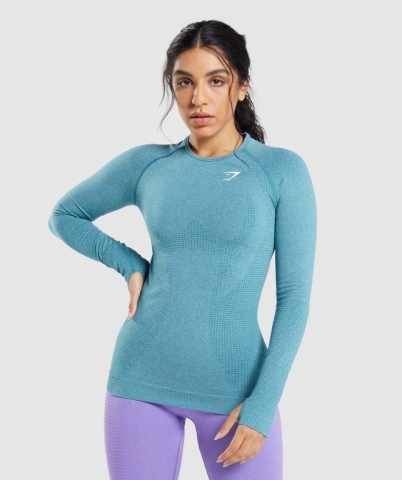 Gymshark Vital Seamless 2.0 Top Tişört Kadın Turkuaz | 651-QTRLJD