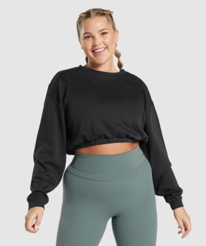 Gymshark Whitney Cropped Kapüşonlu Sweatshirt Kadın Siyah | 392-LTMDEU