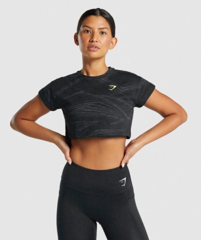 Gymshark Zone Graphic Crop Tişört Kadın Siyah Gri | 975-QWAMSE