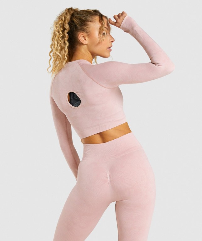 Gymshark Adapt Camo Seamless Crop Top Tişörtü Kadın Açık Pembe | 209-LSIVZX