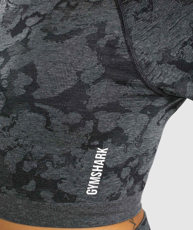 Gymshark Adapt Camo Seamless Crop Top Tişört Kadın Siyah | 843-QZMIPT