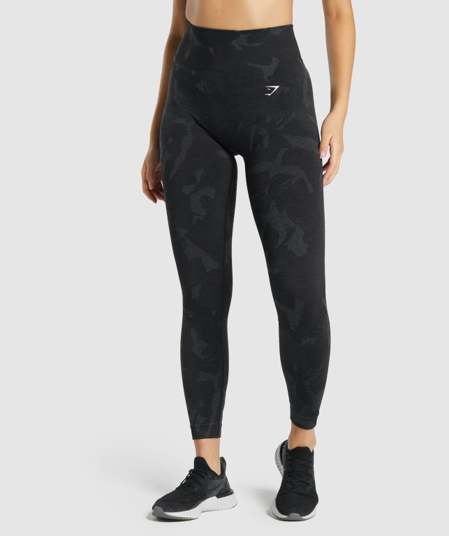 Gymshark Adapt Camo Seamless High Waisted Tayt Kadın Siyah | 169-JKFHRB