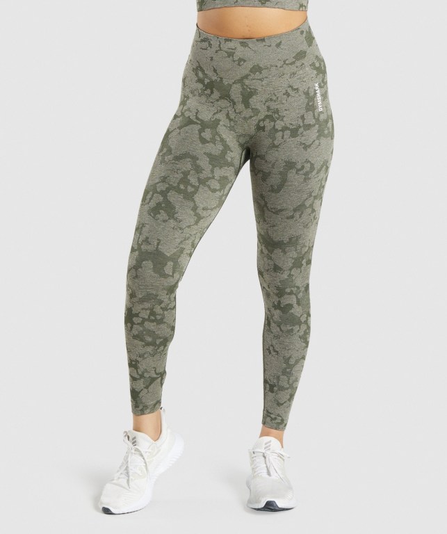 Gymshark Adapt Camo Seamless High Waisted Tayt Kadın Yeşil | 695-ANPGLQ