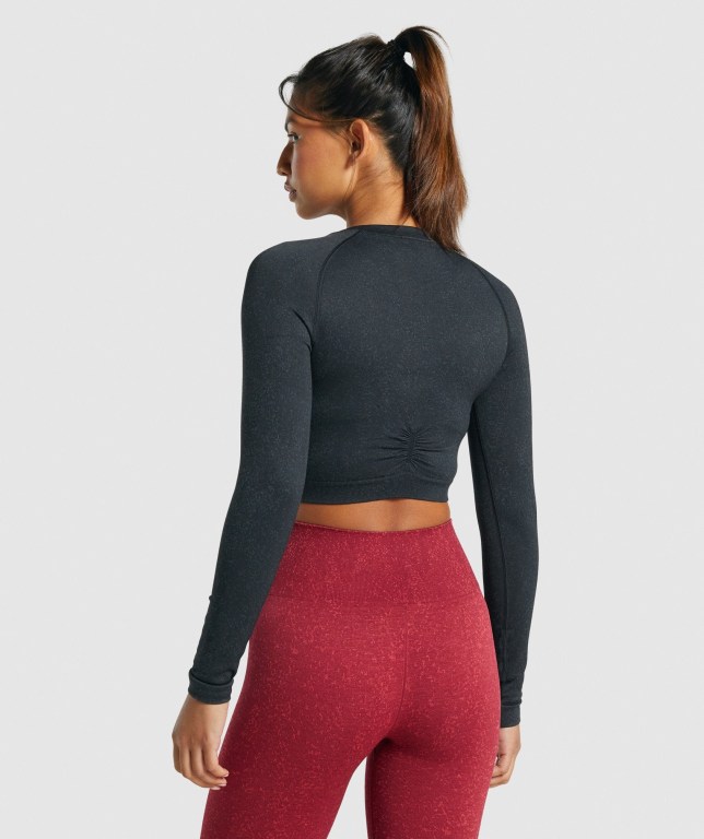 Gymshark Adapt Fleck Seamless Crop Top Tişört Kadın Siyah | 185-OEXVPL