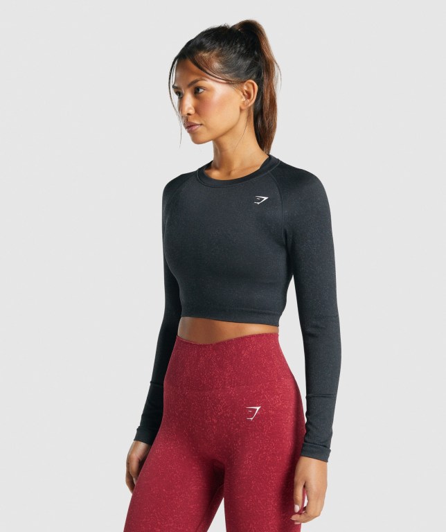 Gymshark Adapt Fleck Seamless Crop Top Tişört Kadın Siyah | 185-OEXVPL