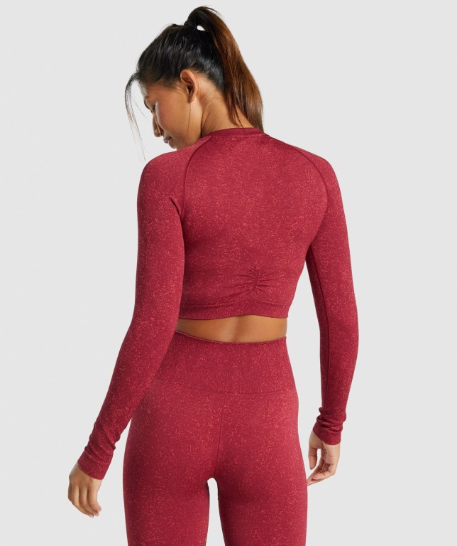 Gymshark Adapt Fleck Seamless Crop Top Tişört Kadın Bordo | 402-JYPIDM