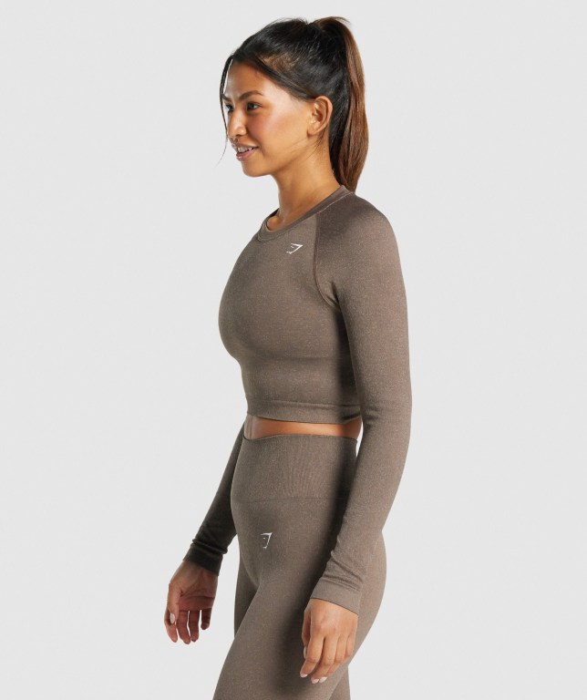 Gymshark Adapt Fleck Seamless Crop Top Tişörtü Kadın Kahverengi | 417-ULNTOB