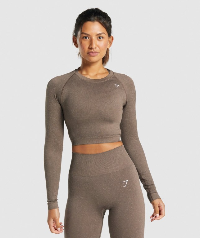 Gymshark Adapt Fleck Seamless Crop Top Tişörtü Kadın Kahverengi | 417-ULNTOB