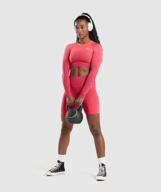 Gymshark Adapt Ombre Seamless Crop Top Tişörtü Kadın Pembe Kırmızı | 028-GDLQTH