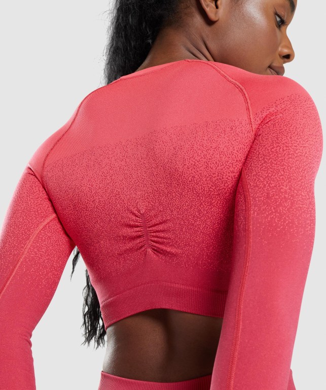 Gymshark Adapt Ombre Seamless Crop Top Tişörtü Kadın Pembe Kırmızı | 028-GDLQTH