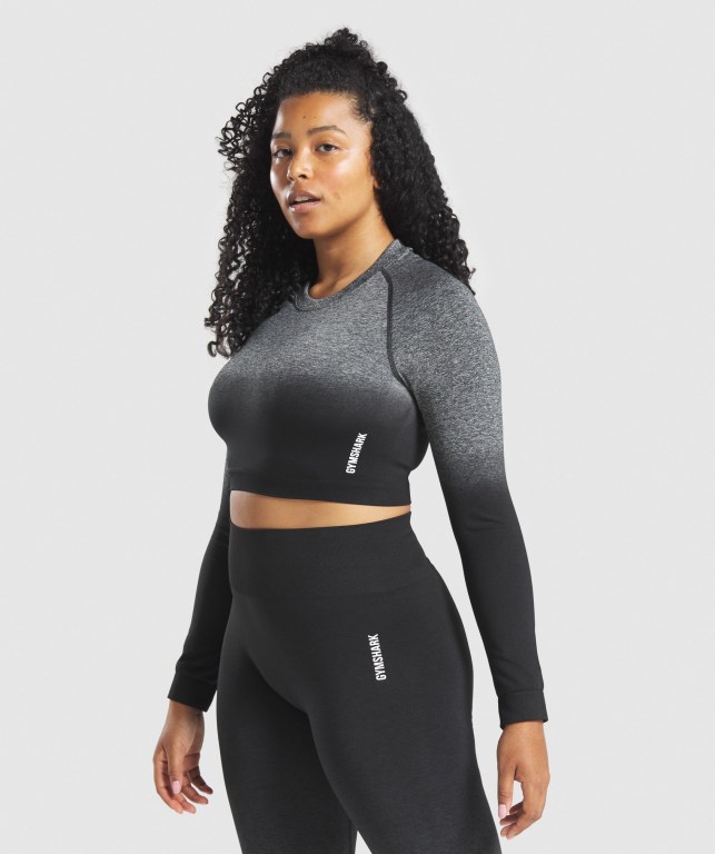 Gymshark Adapt Ombre Seamless Crop Top Tişört Kadın Siyah Siyah | 036-AZSQTK