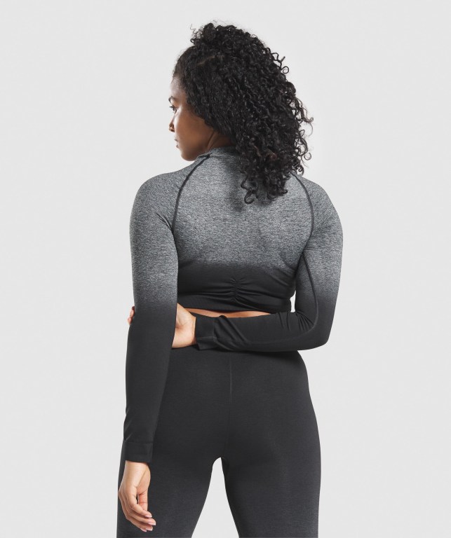 Gymshark Adapt Ombre Seamless Crop Top Tişört Kadın Siyah Siyah | 036-AZSQTK