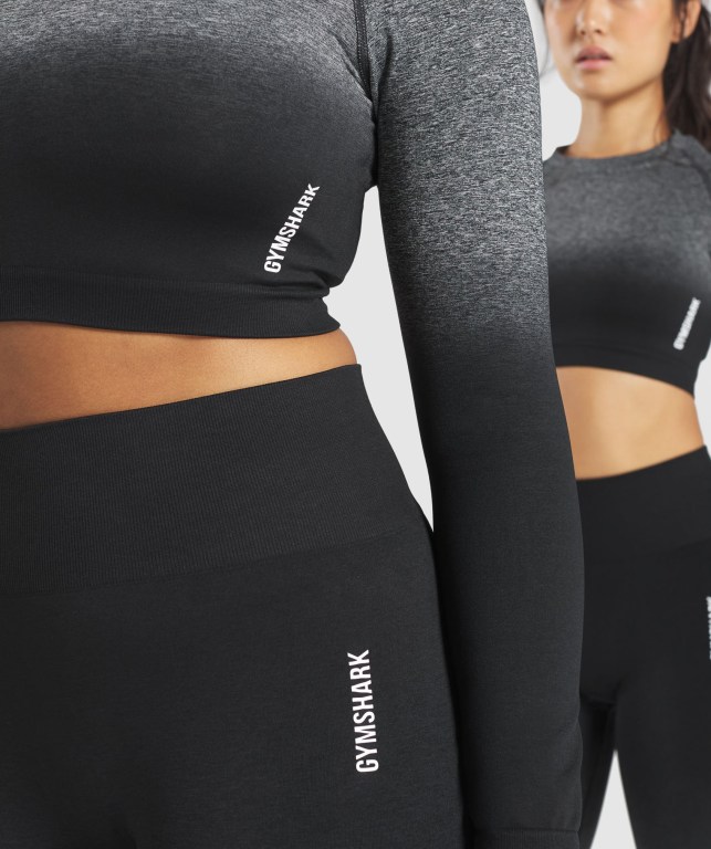 Gymshark Adapt Ombre Seamless Crop Top Tişört Kadın Siyah Siyah | 036-AZSQTK