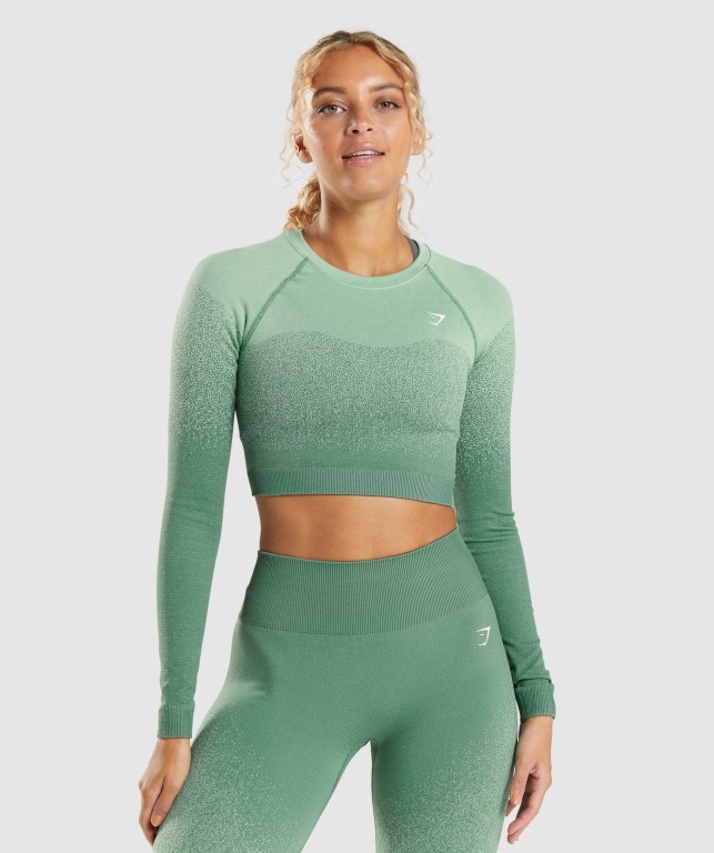 Gymshark Adapt Ombre Seamless Crop Top Tişörtü Kadın Yeşil Açık Yeşil | 187-OFUBZW