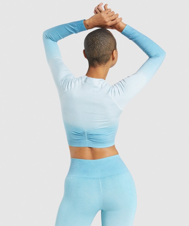 Gymshark Adapt Ombre Seamless Crop Top Tişörtü Kadın Açık Mavi Açık Mavi | 307-VITLFW