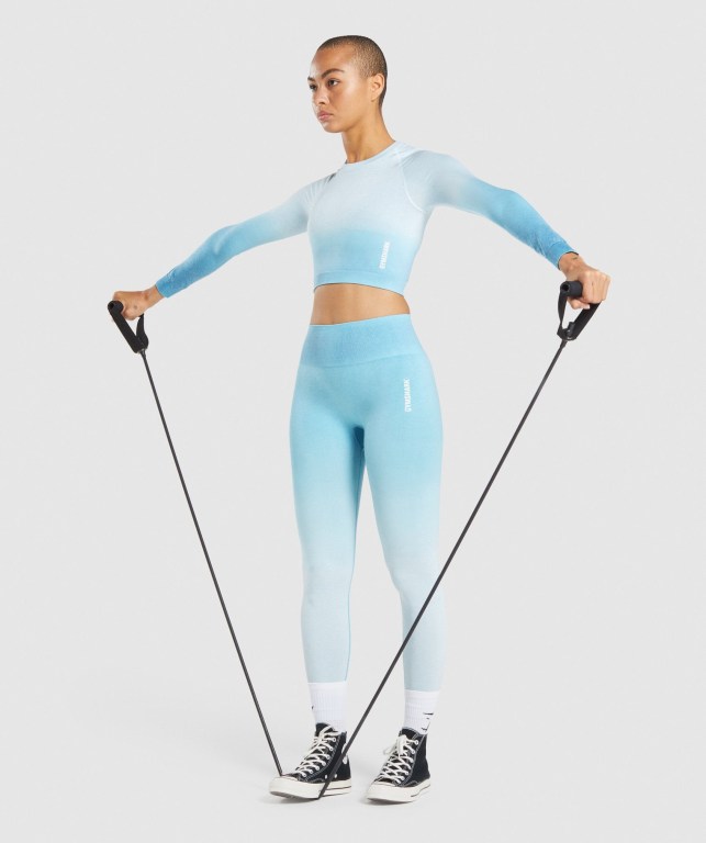 Gymshark Adapt Ombre Seamless Crop Top Tişörtü Kadın Açık Mavi Açık Mavi | 307-VITLFW