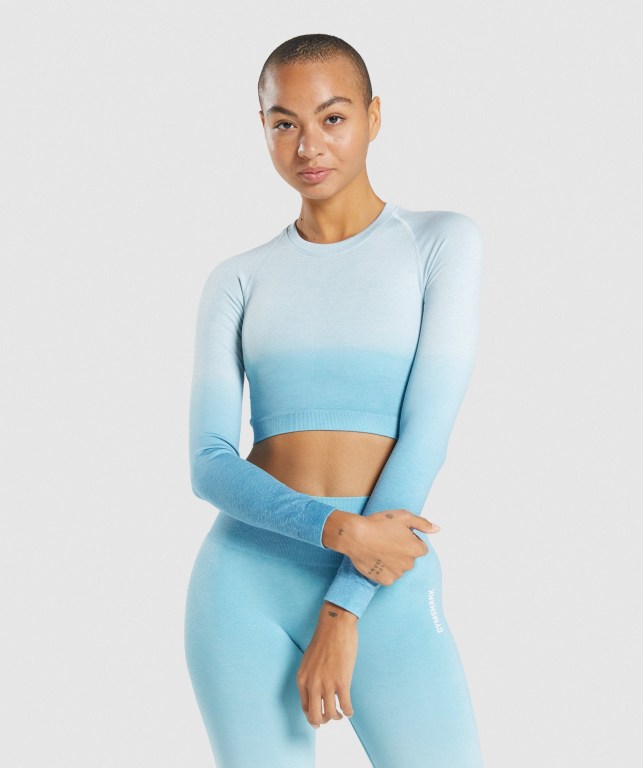 Gymshark Adapt Ombre Seamless Crop Top Tişörtü Kadın Açık Mavi Açık Mavi | 307-VITLFW