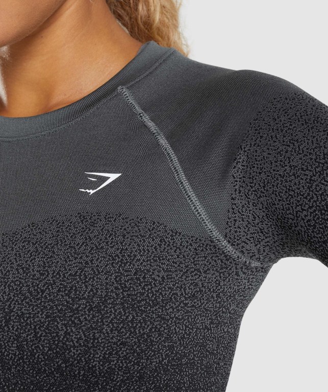 Gymshark Adapt Ombre Seamless Crop Top Tişörtü Kadın Siyah Gri | 374-SUPQWI