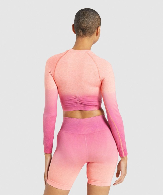 Gymshark Adapt Ombre Seamless Crop Top Tişört Kadın Turuncu Pembe | 431-ORXSAI