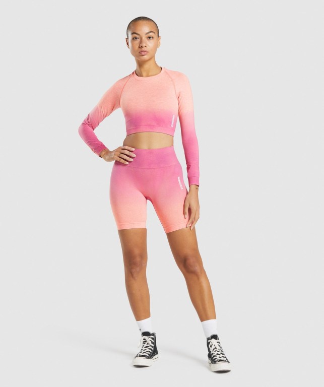 Gymshark Adapt Ombre Seamless Crop Top Tişört Kadın Turuncu Pembe | 431-ORXSAI