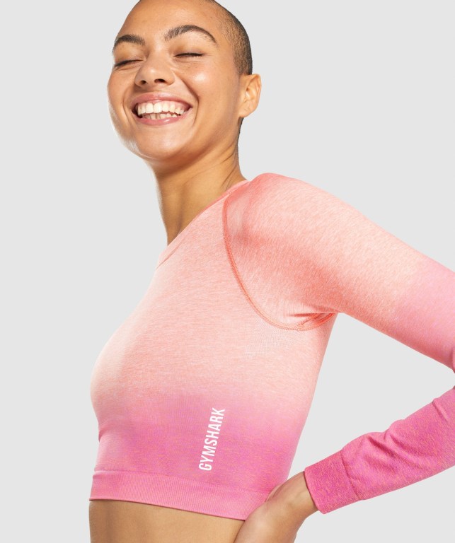 Gymshark Adapt Ombre Seamless Crop Top Tişört Kadın Turuncu Pembe | 431-ORXSAI