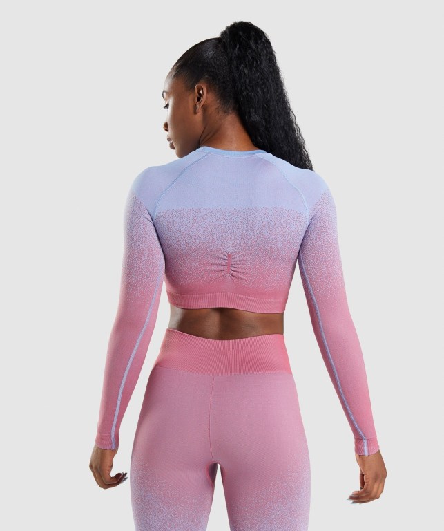 Gymshark Adapt Ombre Seamless Crop Top Tişörtü Kadın Pembe Pembe Açık Mavi | 506-SZEVXM