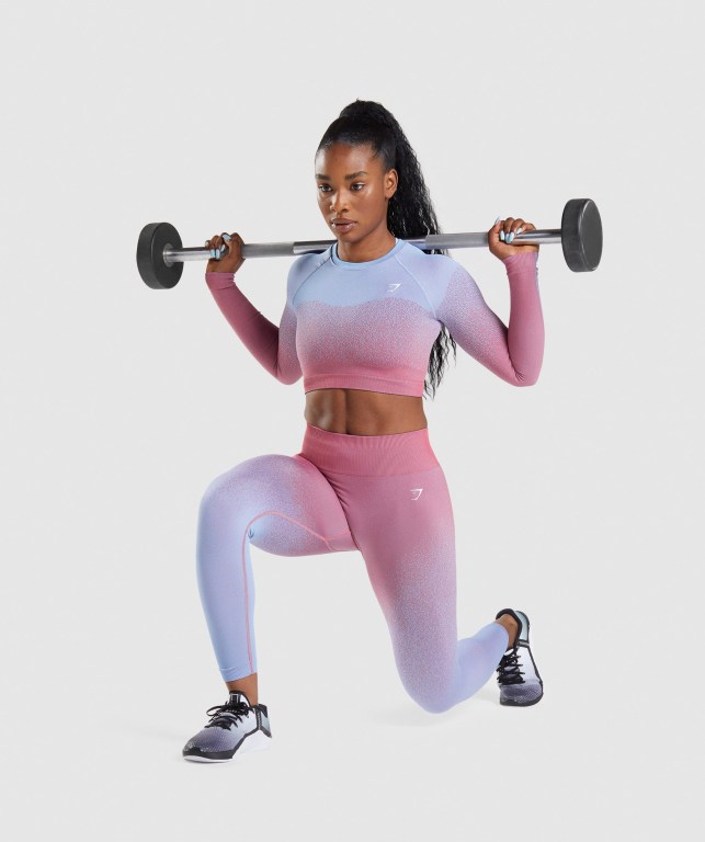 Gymshark Adapt Ombre Seamless Crop Top Tişörtü Kadın Pembe Pembe Açık Mavi | 506-SZEVXM