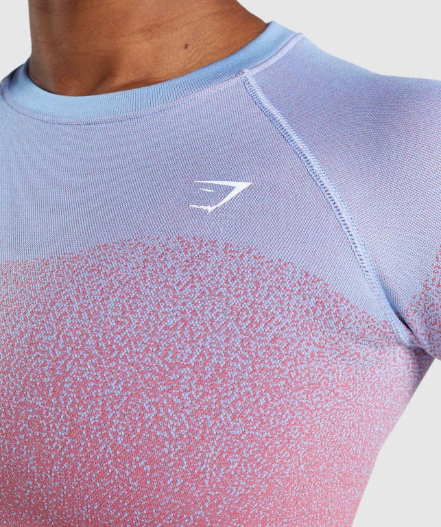 Gymshark Adapt Ombre Seamless Crop Top Tişörtü Kadın Pembe Pembe Açık Mavi | 506-SZEVXM