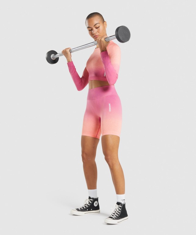 Gymshark Adapt Ombre Seamless Crop Top Tişörtü Kadın Turuncu Pembe | 529-IAUJHC