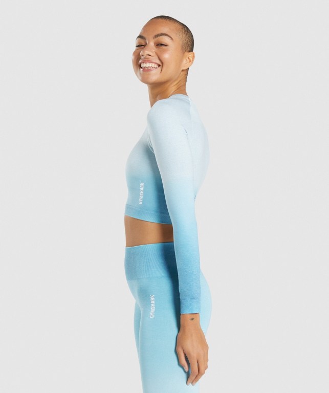 Gymshark Adapt Ombre Seamless Crop Top Tişört Kadın Açık Mavi Açık Mavi | 740-IBHOQK