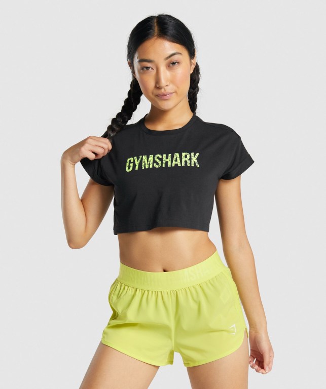 Gymshark Animal Graphic Infill Crop Tişört Kadın Siyah | 254-MOBLEH