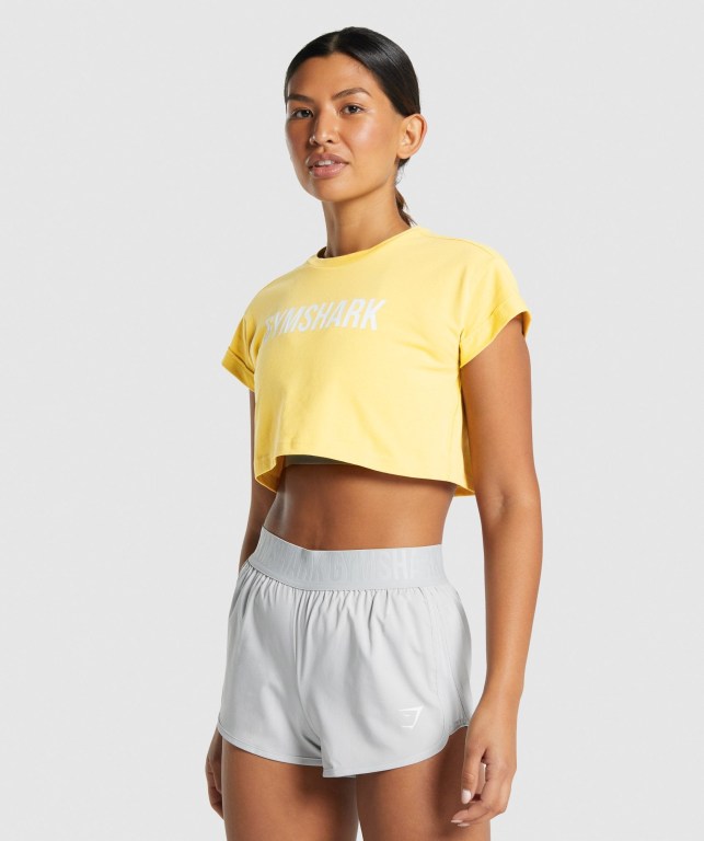 Gymshark Animal Graphic Infill Crop Tişört Kadın Sarı | 498-WUEASP