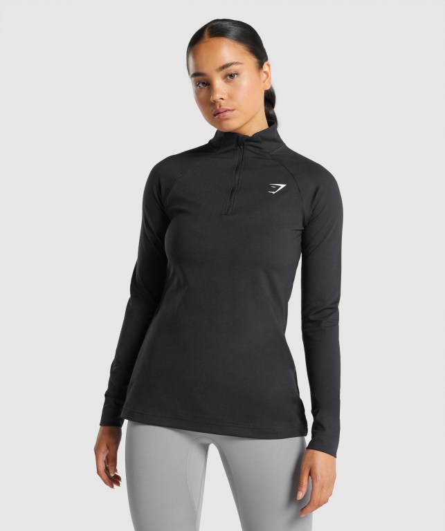 Gymshark Antrenman 1/4 Zip Kapüşonlu Sweatshirt Kadın Siyah | 015-ONFYSQ