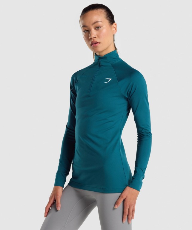 Gymshark Antrenman 1/4 Zip Kapüşonlu Sweatshirt Kadın Turkuaz | 785-SQHXOT