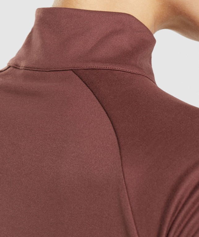 Gymshark Antrenman 1/4 Zip Kapüşonlu Sweatshirt Kadın Pembe Kahverengi | 790-WCPORD