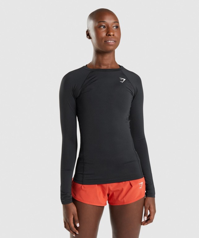 Gymshark Antrenman Baselayer Top Tişört Kadın Siyah | 280-ZCTLPQ