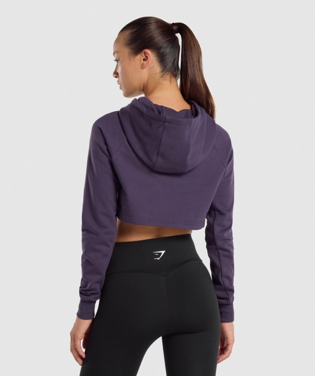 Gymshark Antrenman Cropped Kapüşonlu Sweatshirt Kadın Mor | 095-IPHZGM