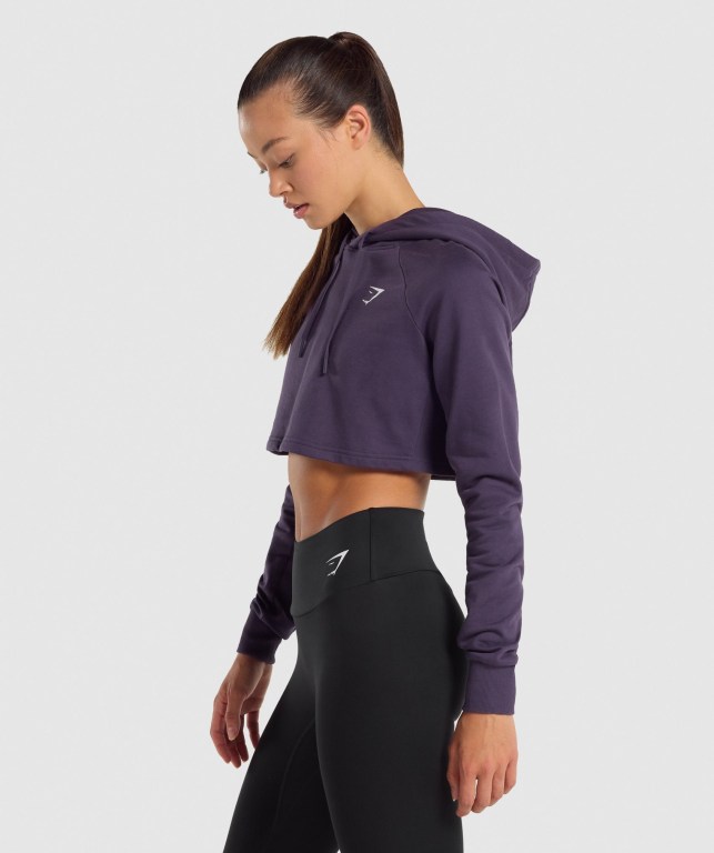 Gymshark Antrenman Cropped Kapüşonlu Sweatshirt Kadın Mor | 095-IPHZGM