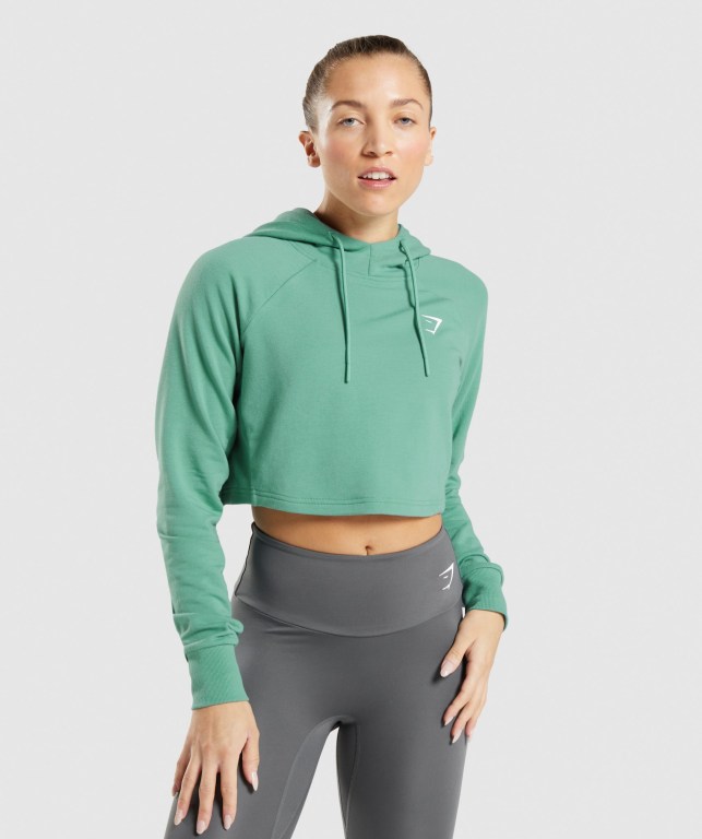 Gymshark Antrenman Cropped Kapüşonlu Sweatshirt Kadın Yeşil | 246-JSYIFQ