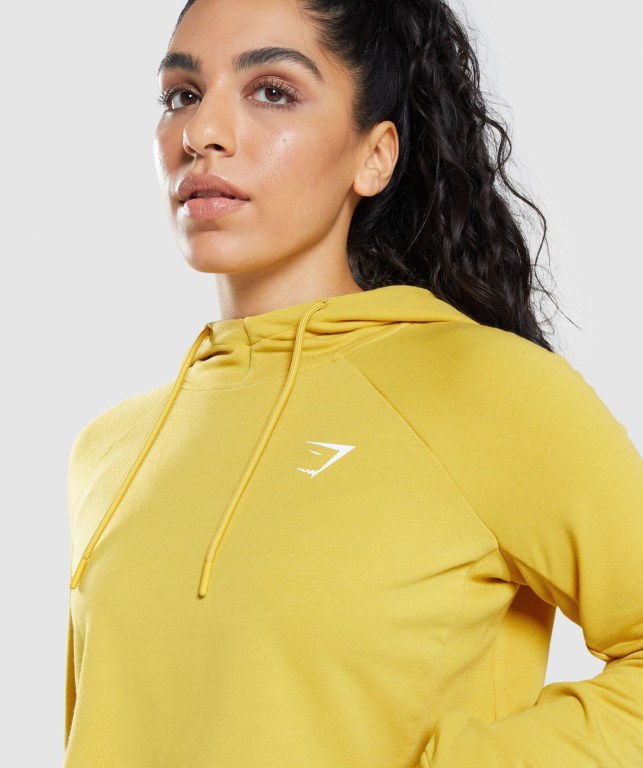 Gymshark Antrenman Cropped Kapüşonlu Sweatshirt Kadın Sarı | 286-DXQTHN