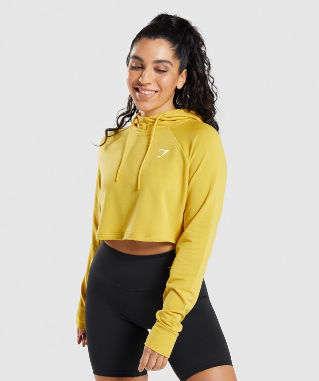 Gymshark Antrenman Cropped Kapüşonlu Sweatshirt Kadın Sarı | 286-DXQTHN