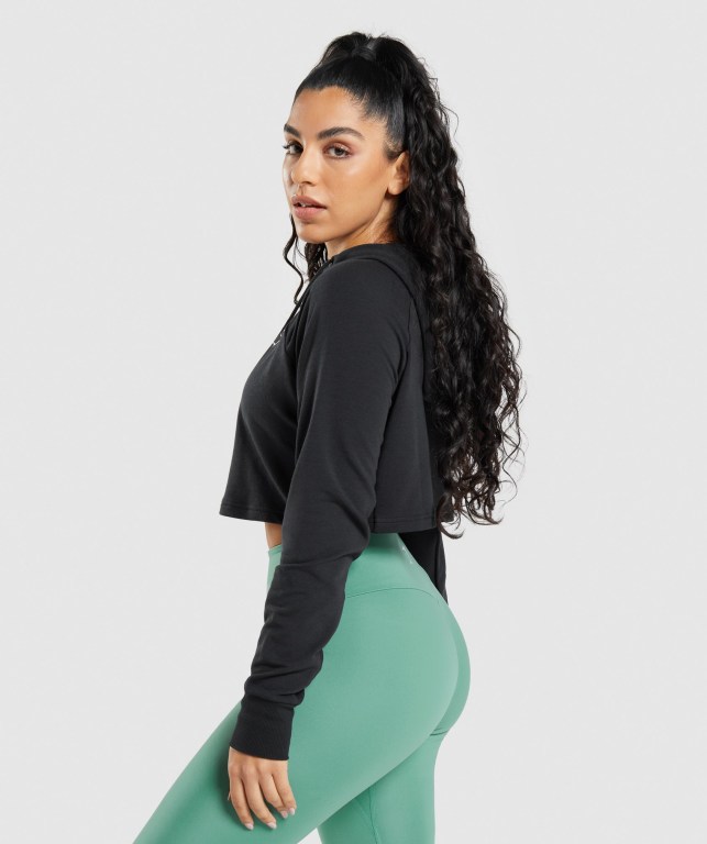 Gymshark Antrenman Cropped Kapüşonlu Sweatshirt Kadın Siyah | 540-WNZPAC