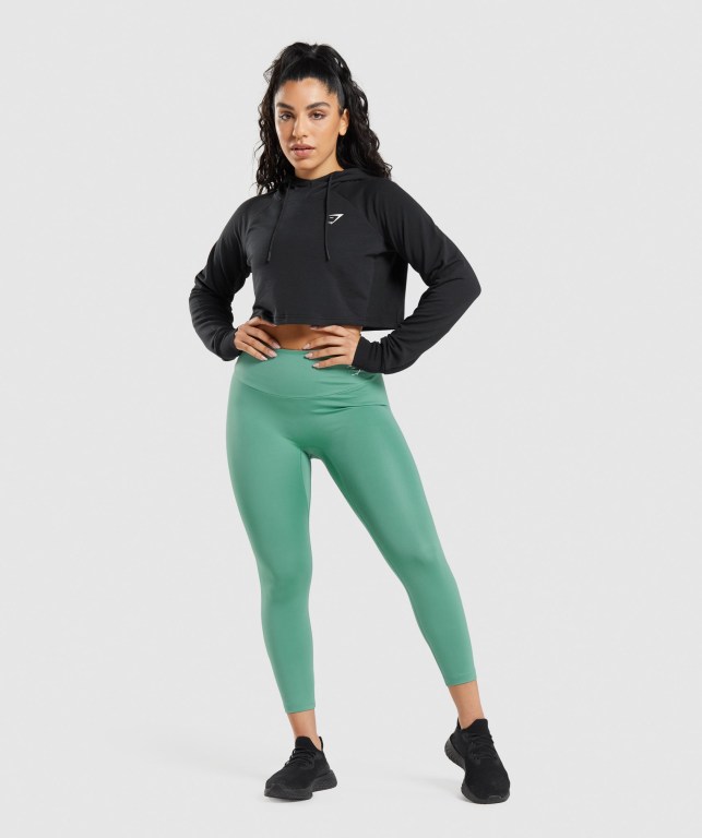 Gymshark Antrenman Cropped Kapüşonlu Sweatshirt Kadın Siyah | 540-WNZPAC