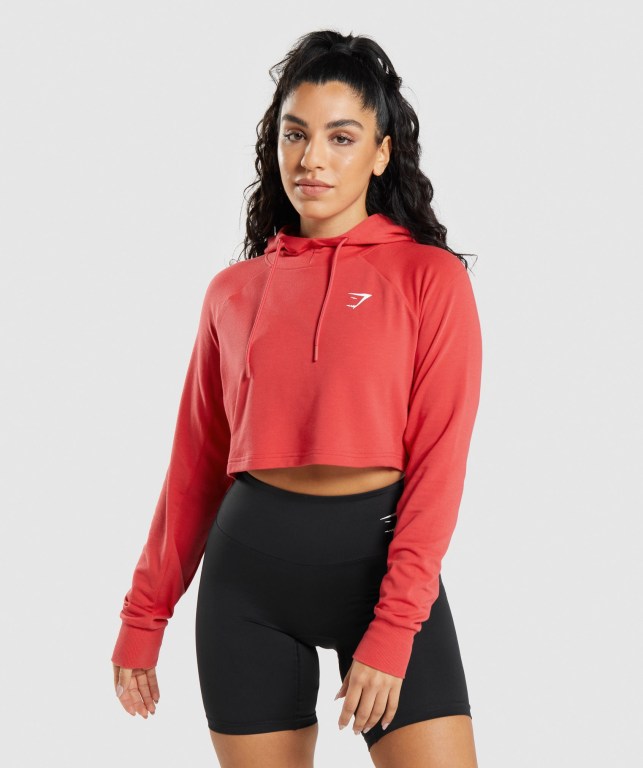 Gymshark Antrenman Cropped Kapüşonlu Sweatshirt Kadın Kırmızı | 740-SMOLHU