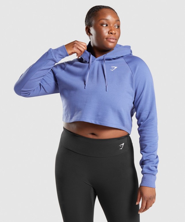 Gymshark Antrenman Cropped Kapüşonlu Sweatshirt Kadın Mavi | 746-JQORGY