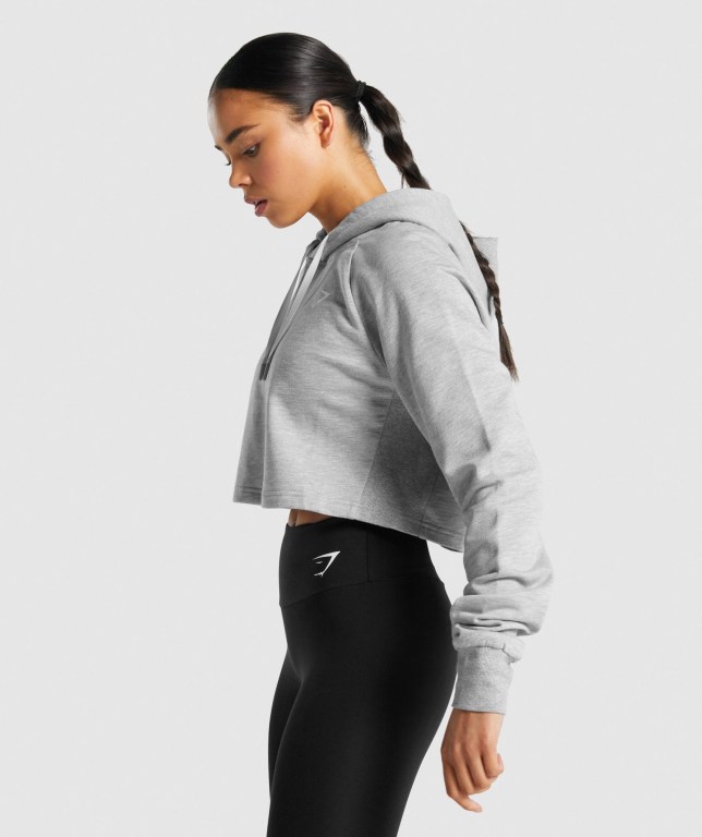 Gymshark Antrenman Cropped Kapüşonlu Sweatshirt Kadın Açık Gri | 839-QWSAGL